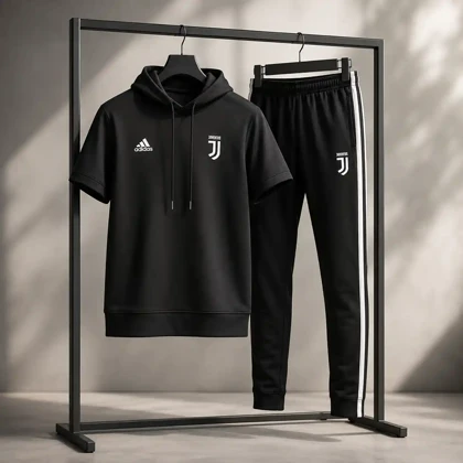 ست تیشرت کلاهدار و شلوار مردانه مدل Juventus-مشکی