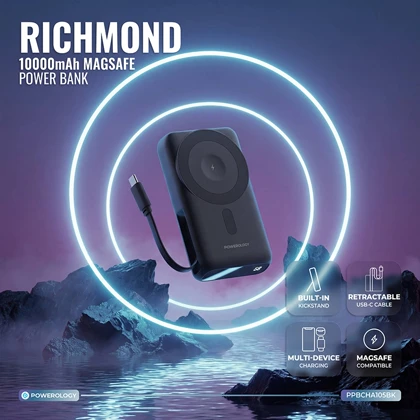 پاوربانک 10000 میلی آمپر مگسیف پاورولوژی مدل POWEROLOGY RICHMOND MAGSAFE PPBCHA105BK