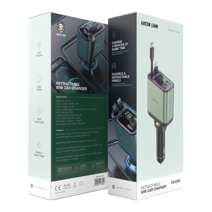 شارژر فندکی تاشو گرین لاین مدل Retractable ظرفیت 90 وات