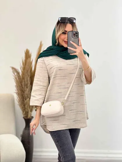 مانتو لینن نچرال یقه دار