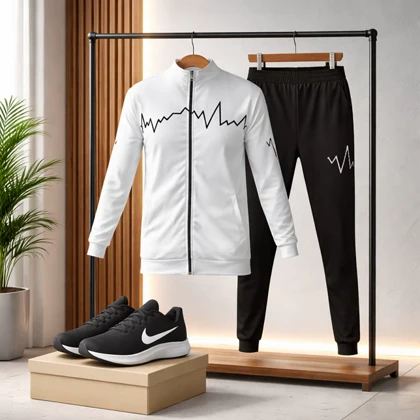 پکیج ست سویشرت شلوار مردانه سفید مدل EKO + کفش ورزشی مردانه Nike مدل Tigo زیره سفید