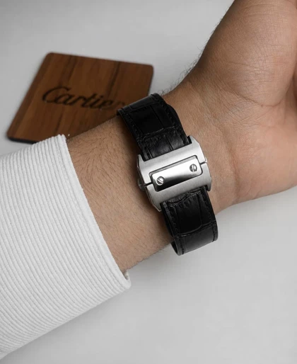 ساعت کارتیر سانتوس صد مردانه مشکی صفحه مشکی Cartier Santos 100 black