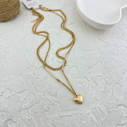 گردنبند زنانه طرح قلب دو ردیفه شیک و جذاب