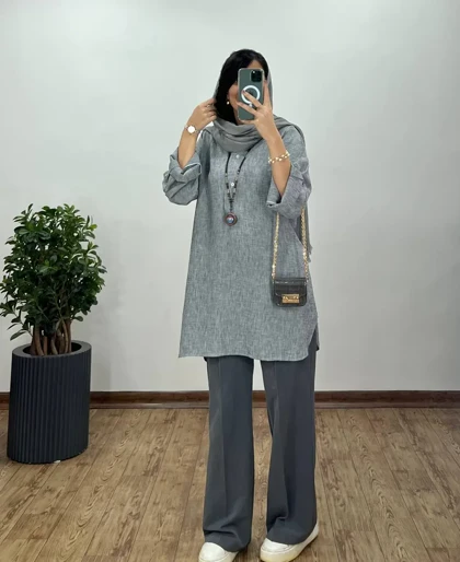 مانتو جلو بسته لینن لیانا کد 3262 (ایراد دار)