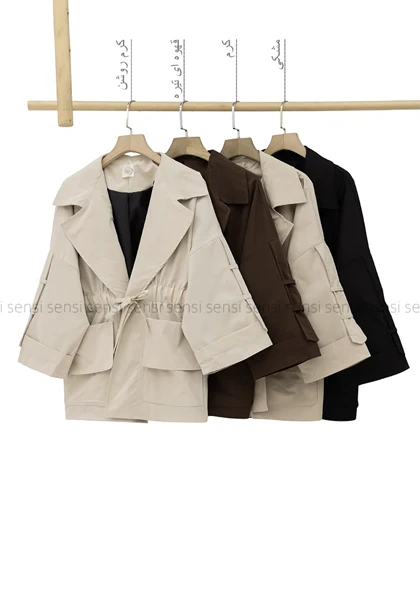 بارانی کمرکش کتان کد1004289