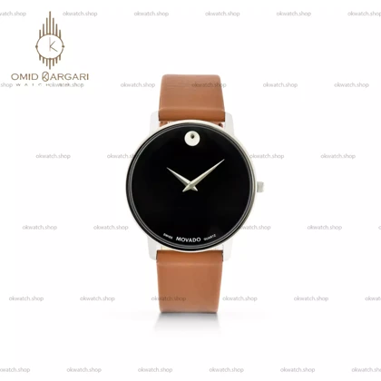 ساعت مچی موادو بند چرمی قهوه ای صفحه مشکی Movado