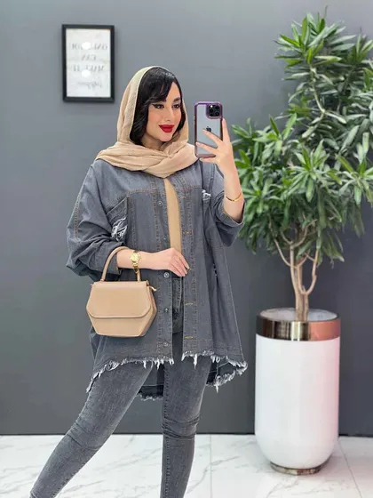 مانتو جین پانچ پایین ریش