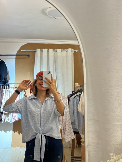 شومیز گره‌ای دخترانه طرح برگ 1007