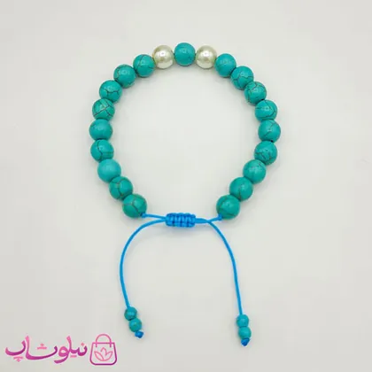 دستبند مهره ای آبی و سفید