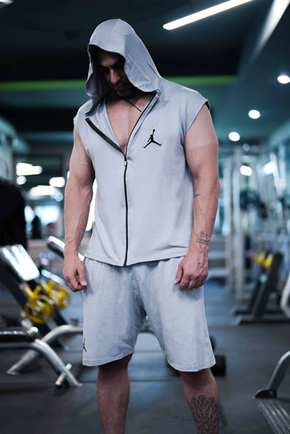 ست هودی و شلوارک وست جردن طوسی JORDAN