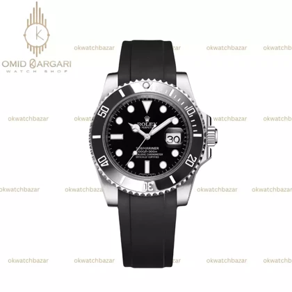ساعت مچی رولکس سابمارینر بند رابر مشکی صفحه مشکی Rolex Submariner
