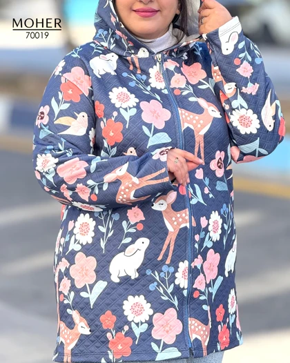 هودی زنانه سایز بزرگ ژاکارد طرح باغ