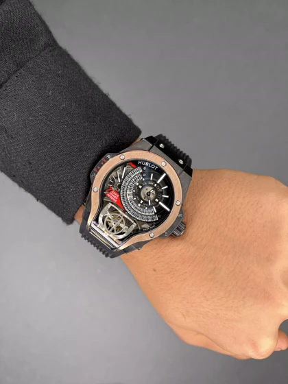 ساعت مچی اوبلو جمجمه‌ای قاب مشکی رزگلد Hublot MP-09 Tourbillon