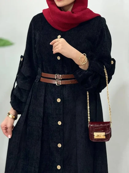 پیراهن مانتویی پاییزه سیما به همراه کمربند (پیش فروش)