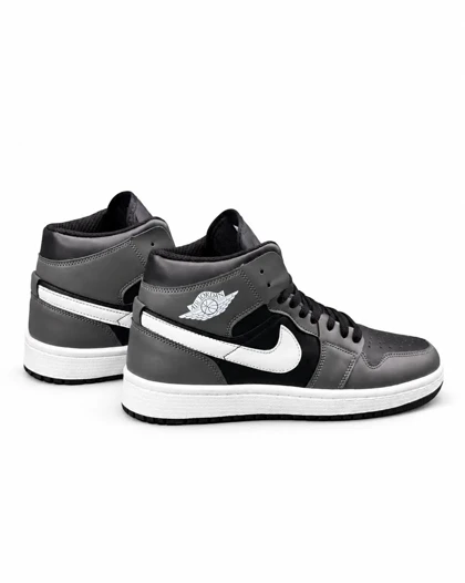 کفش کتانی مردانه مدل جردن وان ساق‌دار طوسی مشکی سفید Nike jordan1