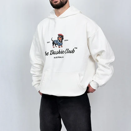 هودی مردانه سفید پنبه سه نخ طرح dog