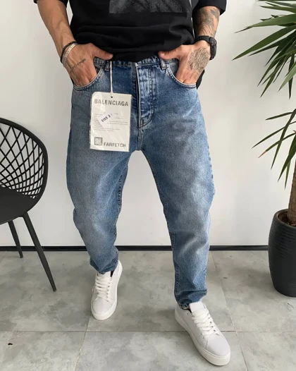 شلوار مام فیت ابی وسط ساده BALENCIAGA