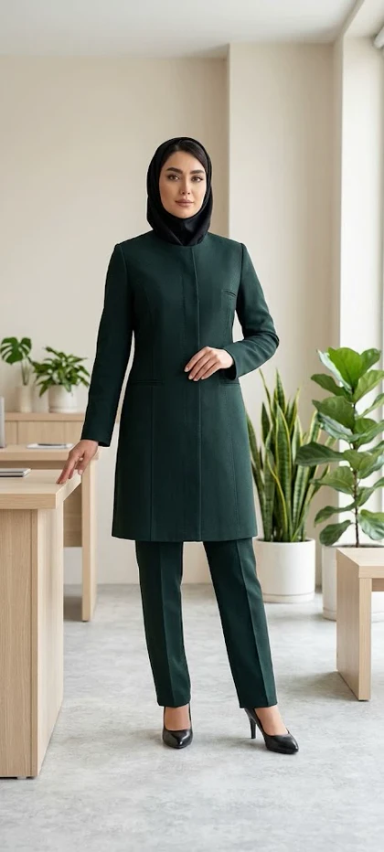 کوشان مانتو و شلوار اداری یقه گرد چهارخانه 9914