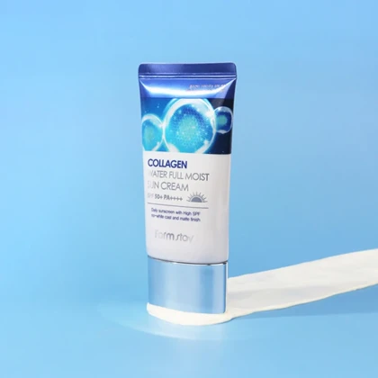 کرم ضد آفتاب بدون رنگ آبرسان فارم‌استی Farm Stay مدل Collagen Water SPF 50 وزن 50 گرم مناسب انواع پوست