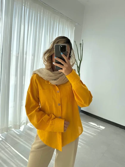 شومیز دگمه چوبی لینن زنانه کد SAYNA