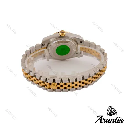 ساعت رولکس زنانه دورنگ طلایی صفحه سبز آبی صدفی w-7305