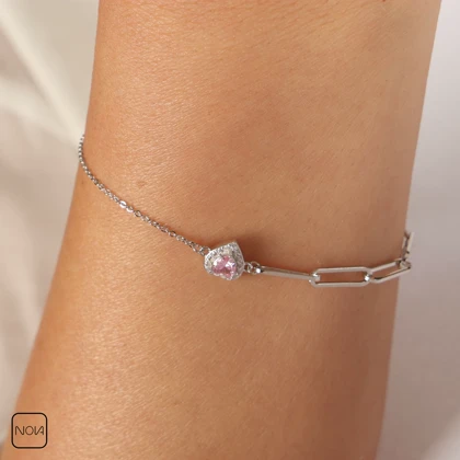 دستبند نقره قلب رنگی کد 351247