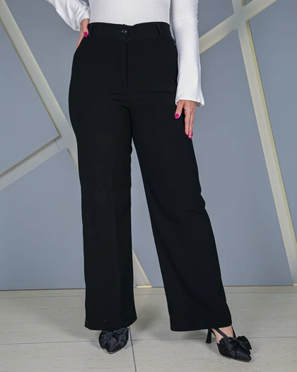 شلوار نیم بگ کرپ مشکی زنانه رسمی قد 105 سایز 42 تا 52 Black Crepe Semi-Baggy Pants - کد 60500
