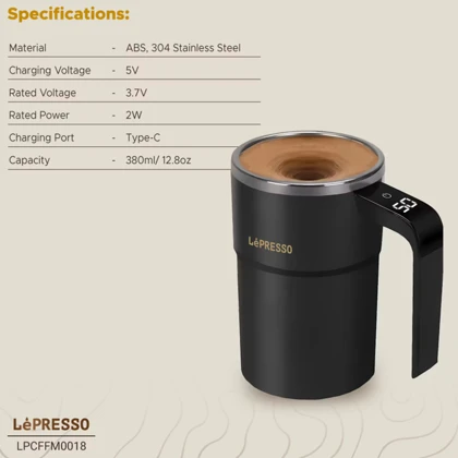 ماگ همزن‌دار مغناطیسی خودکار شارژی 380 میلی‌لیتری لپرسو LPCFFM0018