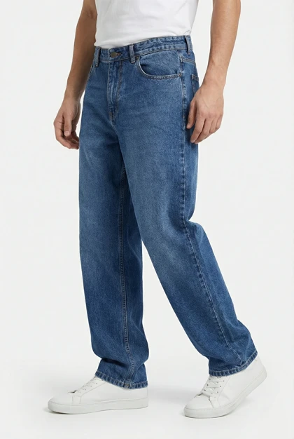 شلوار بگ مردانه جین آبی سنگ شور با کیفیت بالا MB336