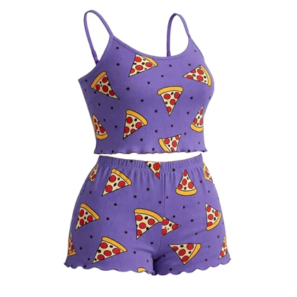 ست تاپ و شلوارک راحتی زنانه مدل 4050211 پیتزا