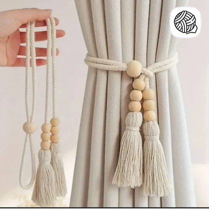 هولدر پرده مدل مکرومه بافی و مهره چوبی