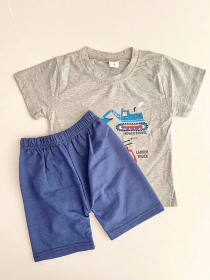 تیشرت شلوارک پسرانه طرح ماشین 7126