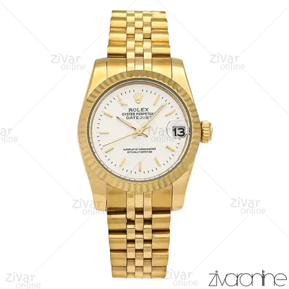 ساعت رولکس دیت جاست زنانه طلایی سفید ایندکس خطی مدیوم 106636
