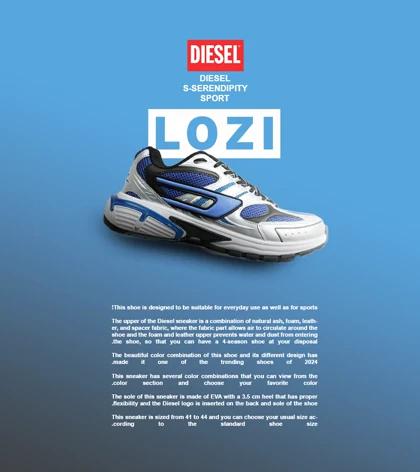 کفش کتانی مردانه نقره ای آبی DIESEL S-SERENDIPITY SPORT مدل 6605