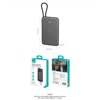 پاور بانک 5000 فوق باریک با کابل Type-C یوسامز USAMS US-CD227 با اتصال مگنتی