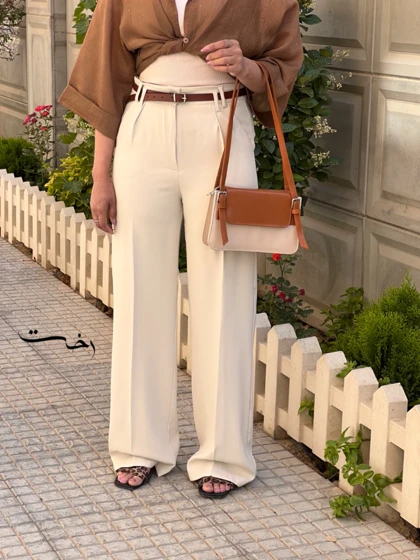 شلوار رگولار پارچه ای کمربنددار