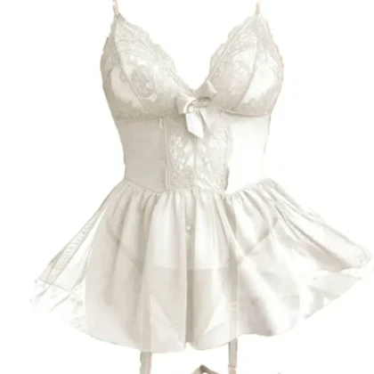 لباس خواب دامن دار زنجیری سفید برند لاولی