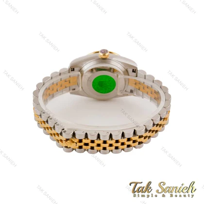 ساعت رولکس زنانه دورنگ طلایی دورنگین صفحه طوسی Rolex-4849-L