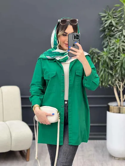مانتو آستین برش‌دار سر جیب دکمه
