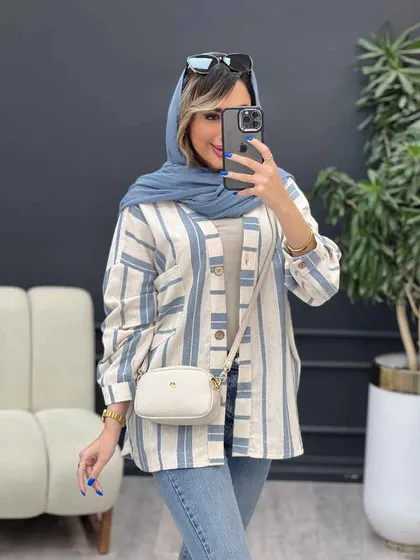 شومیز تک جیب راه راه پایین هلال