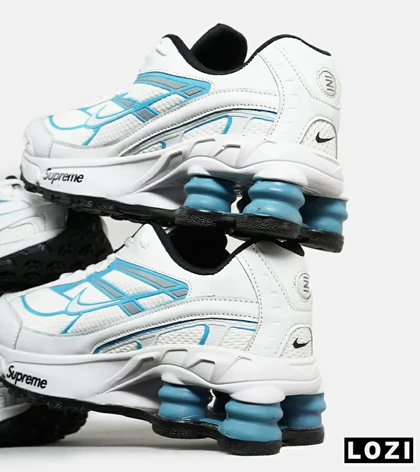 کفش کتانی مردانه سفید آبی نایک NIKE x SUPREME shox ride 2
