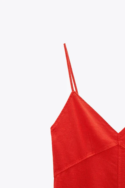 پیراهن لینن بندی قرمز DR516