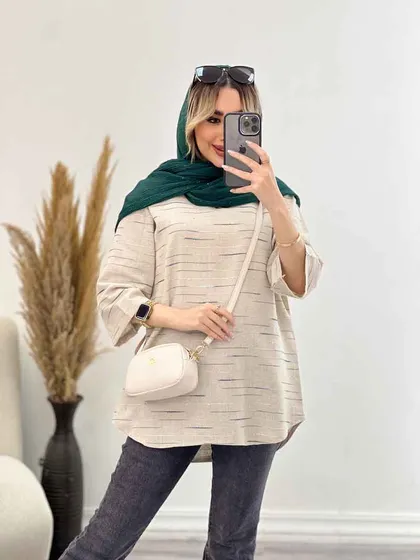 مانتو لینن نچرال یقه دار
