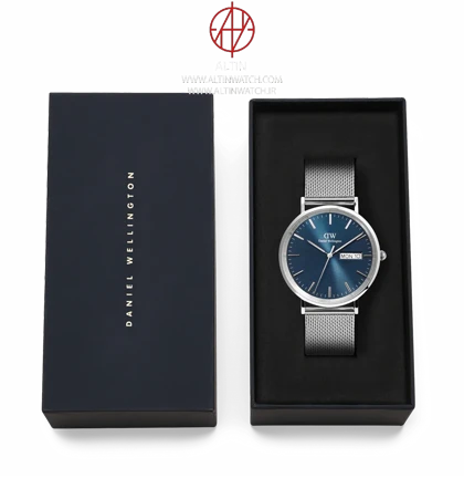 ساعت مچی مردانه دنیل ولینگتون مدل DW00100833 Classic Day Display Sterling Arctic صفحه آبی یخی با بند مش استیل
