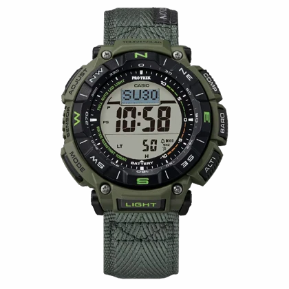 ساعت مچی کوهنوردی کاسیو پروترک (Casio Pro Trek) مدل PRG-340B-3 (دیجیتال, تریپل سنسور, شارژ خورشیدی, بند پارچه‌ای مقاوم)