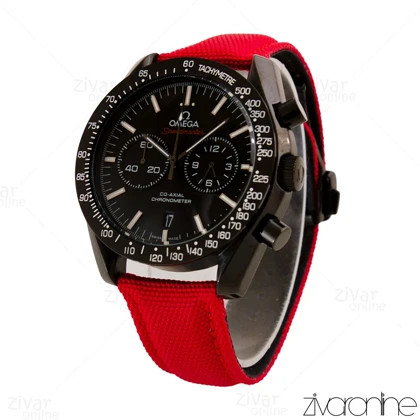 ساعت امگا اسپیدمستر مردانه سه موتوره بند قرمز صفحه مشکی 104947