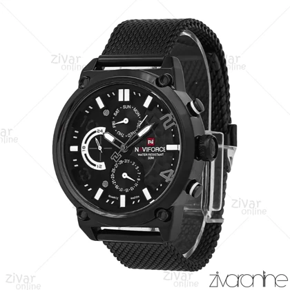 ساعت اورجینال ناوی فورس NaviForce مردانه سه موتوره مشکی بند حصیری 107006