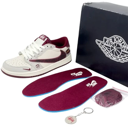 کتانی ویتنامی نایک ایر جردن وان لو تراویس اسکات استوسی زرشکیNike Air Jordan 1 Low Travis Scott Stussy Custom