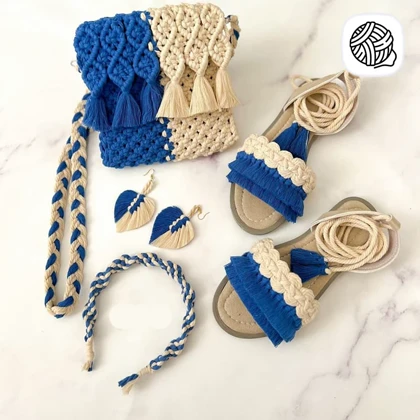 ست کیف و صندل و تل و گوشواره مکرومه بافی مدل آنیل