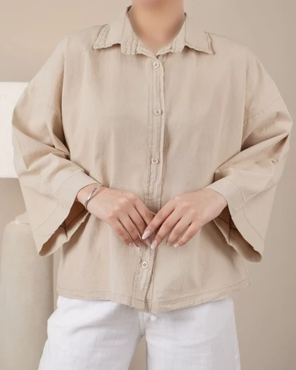 شومیز لینن ساده کرم کد 29361